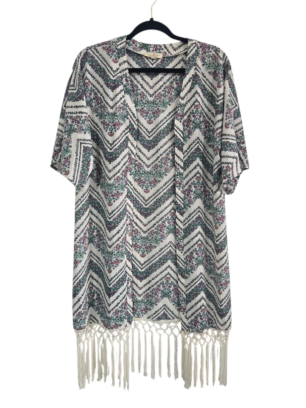 Promesa Cream Kimono Open Cardigan Top with Green & Pink Floral S